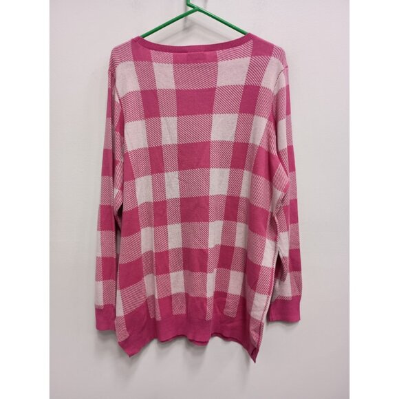 Belle By Kim Gravel Womens Sweater Size 1X Pink White Plaid Preppy Pullover - Picture 6 of 7